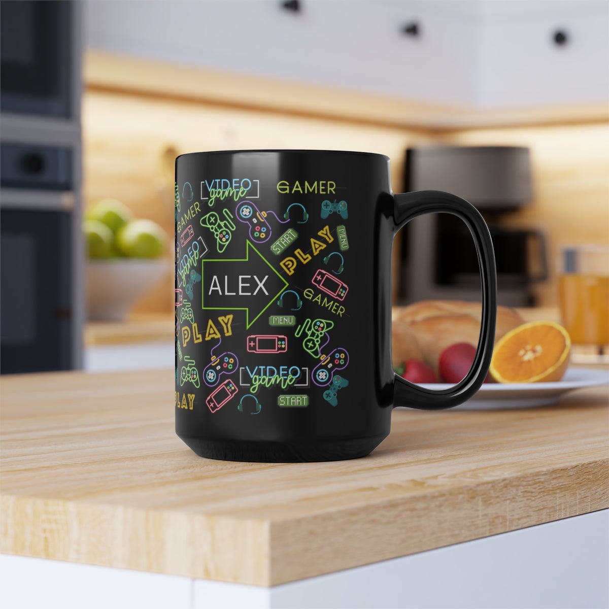 black video game personalized mug