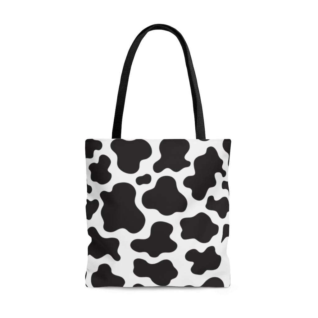 cow print tote bag in black and white 