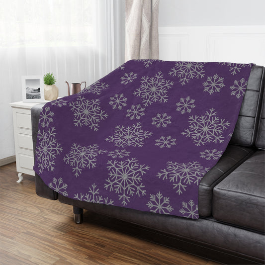 purple and silver snowflake sherpa blanket