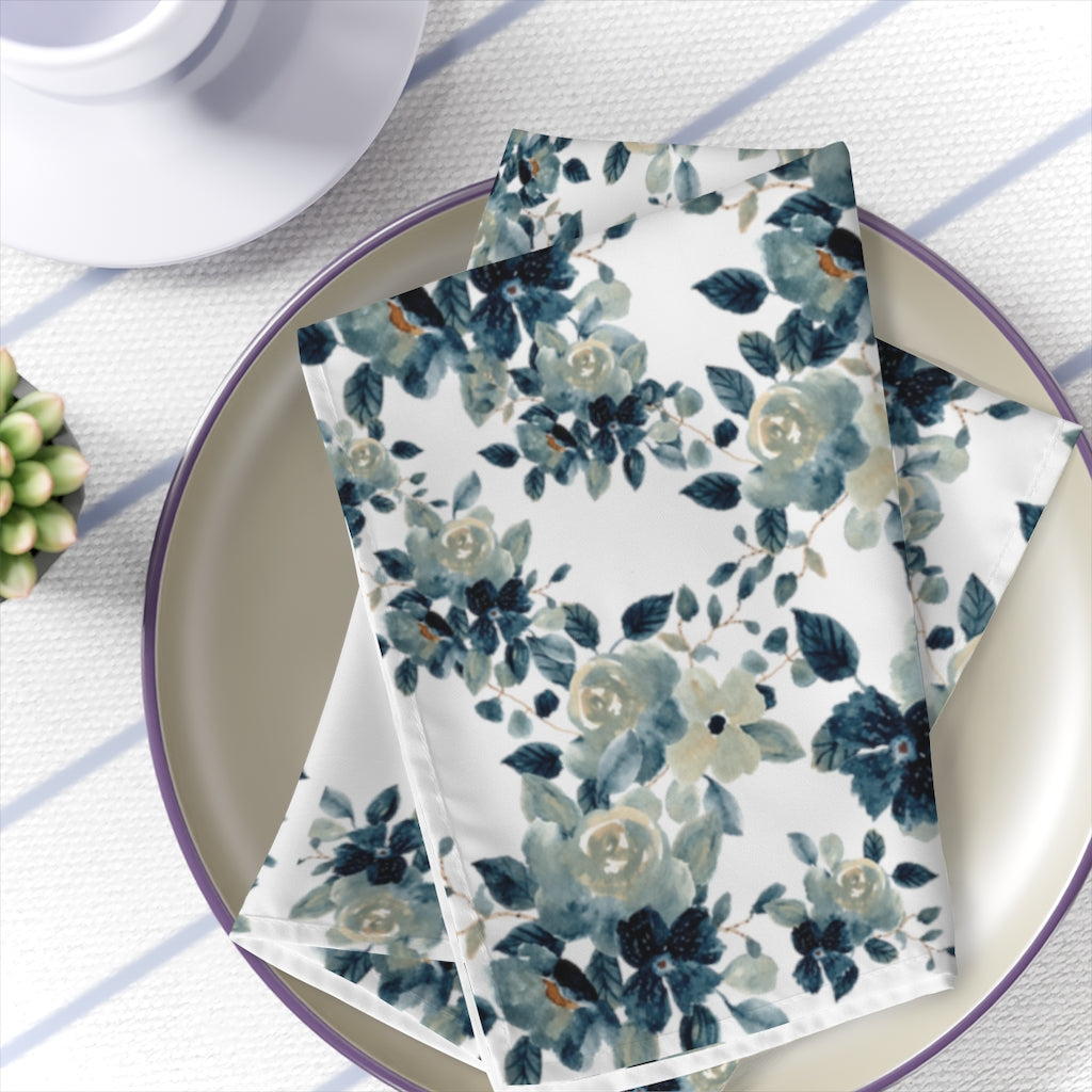 navy blue floral dinner napkins
