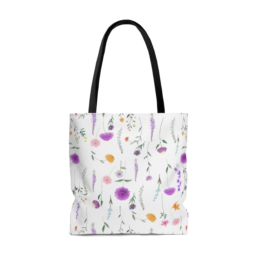 spring floral tote bag with wildflower pattern