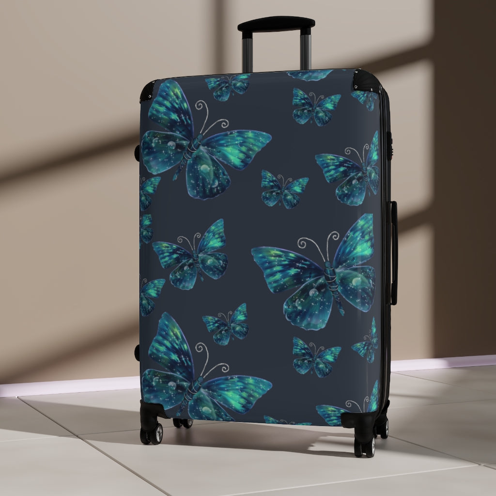 Girls Butterfly Suitcase / Navy Blue Custom Luggage