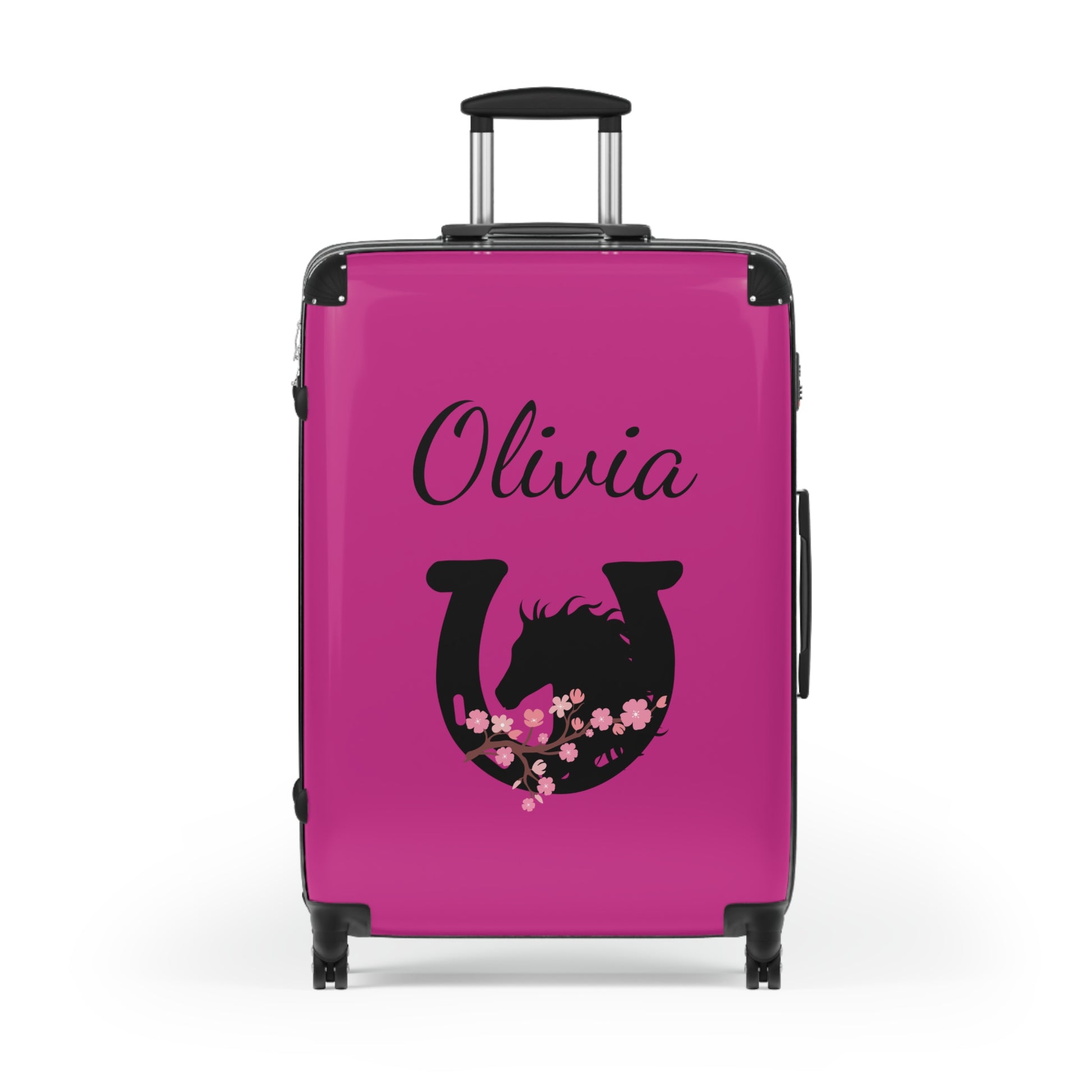 pink personalized horse print suitcase
