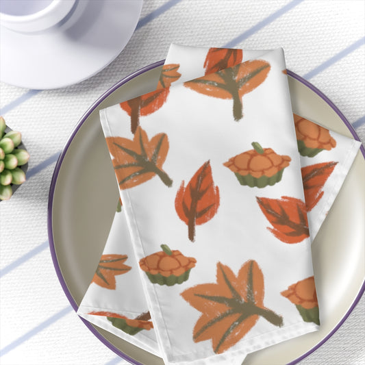 watercolor fall napkins with fall leaves and apple pie pattern