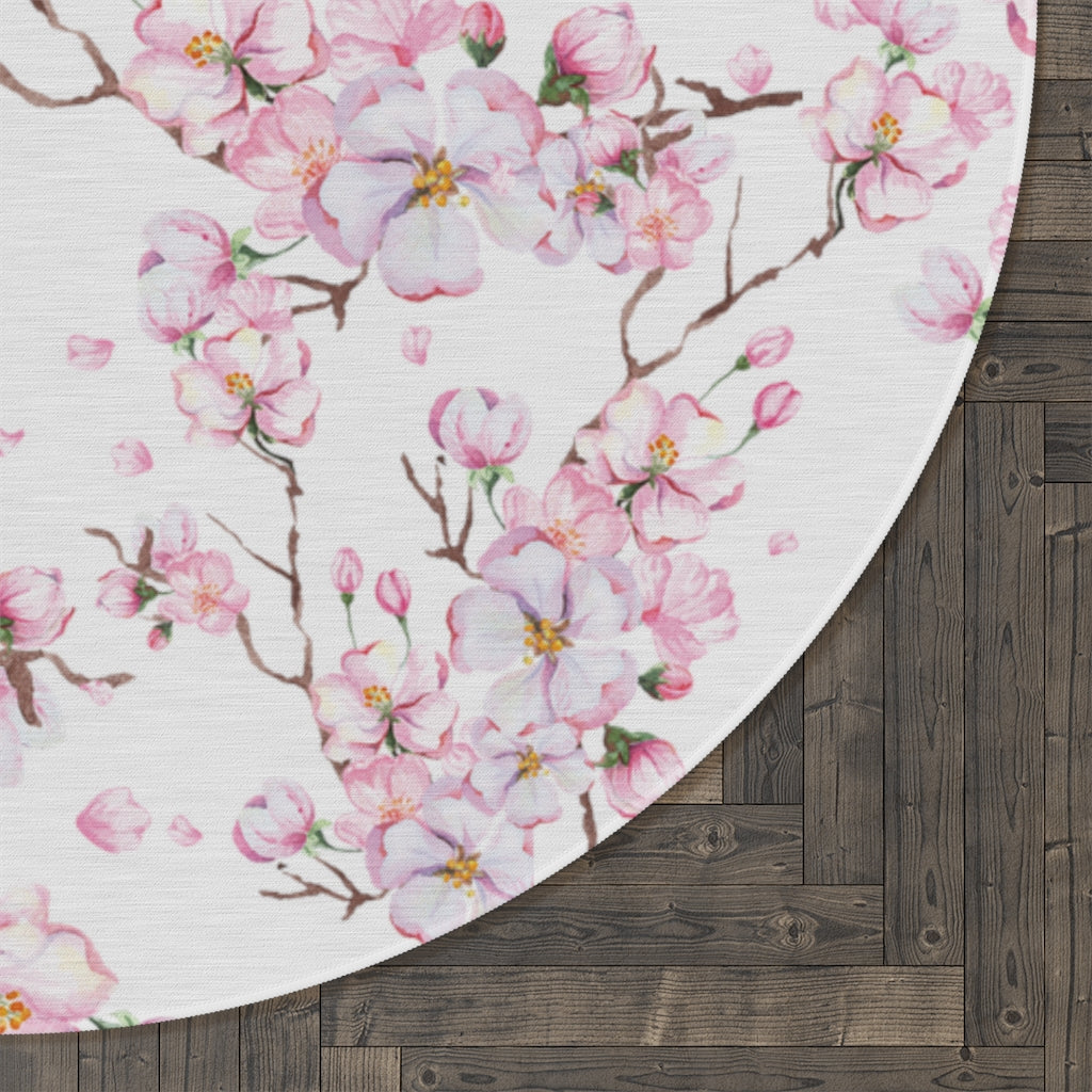 Cherry Blossom Rug / Round Pink Floral Mat