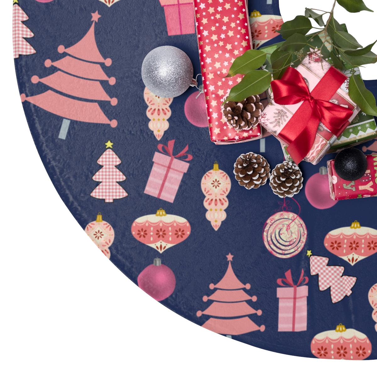 Navy Blue Tree Skirt / Pink Tree Skirt / Christmas Decor / Holiday Tree Skirt