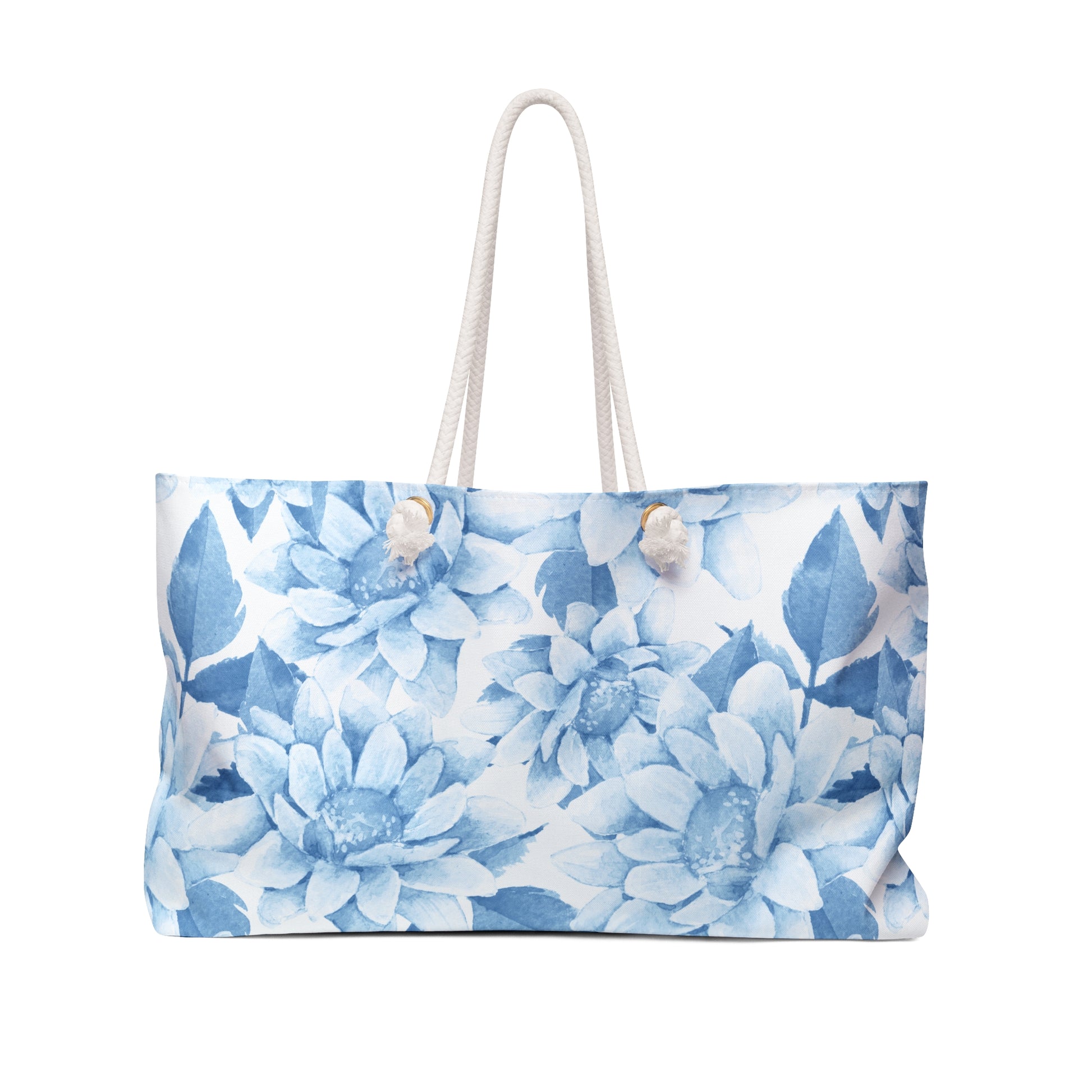 blue chrysanthemum flower print weekend tote bag