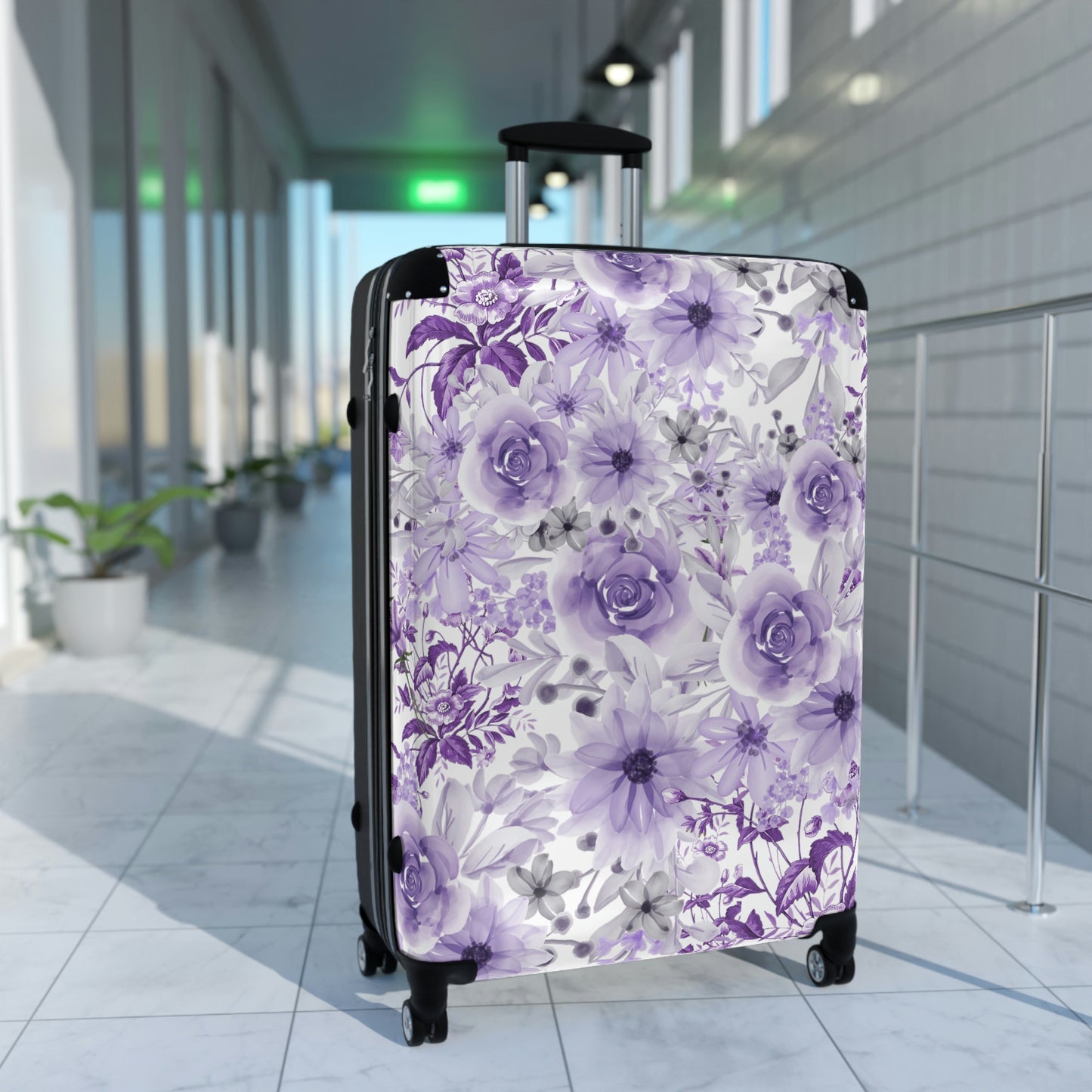Purple Suitcase / Floral Luggage / Purple Travel Bag / Wheeled Suitcase