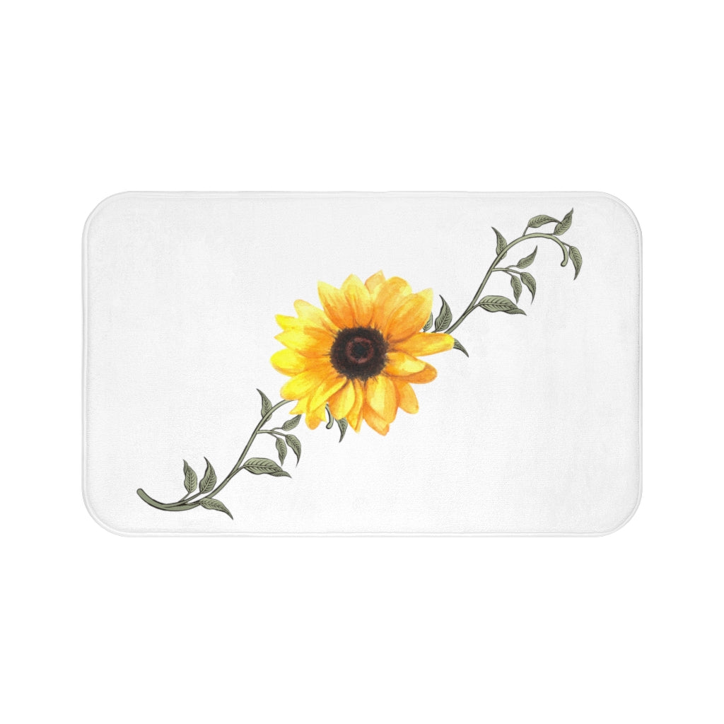 watercolor sunflower bathroom decor. sunflower bath mat with yellow and green