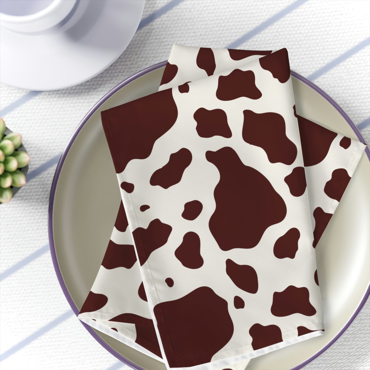 brown cow print cloth napkins for farmhouse table decor