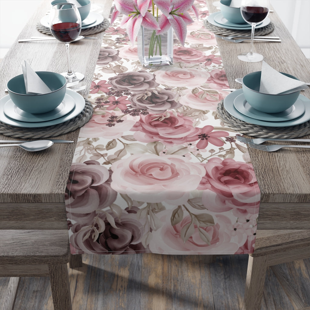 burgundy and pink rose table runner perfect for weddings or parties
