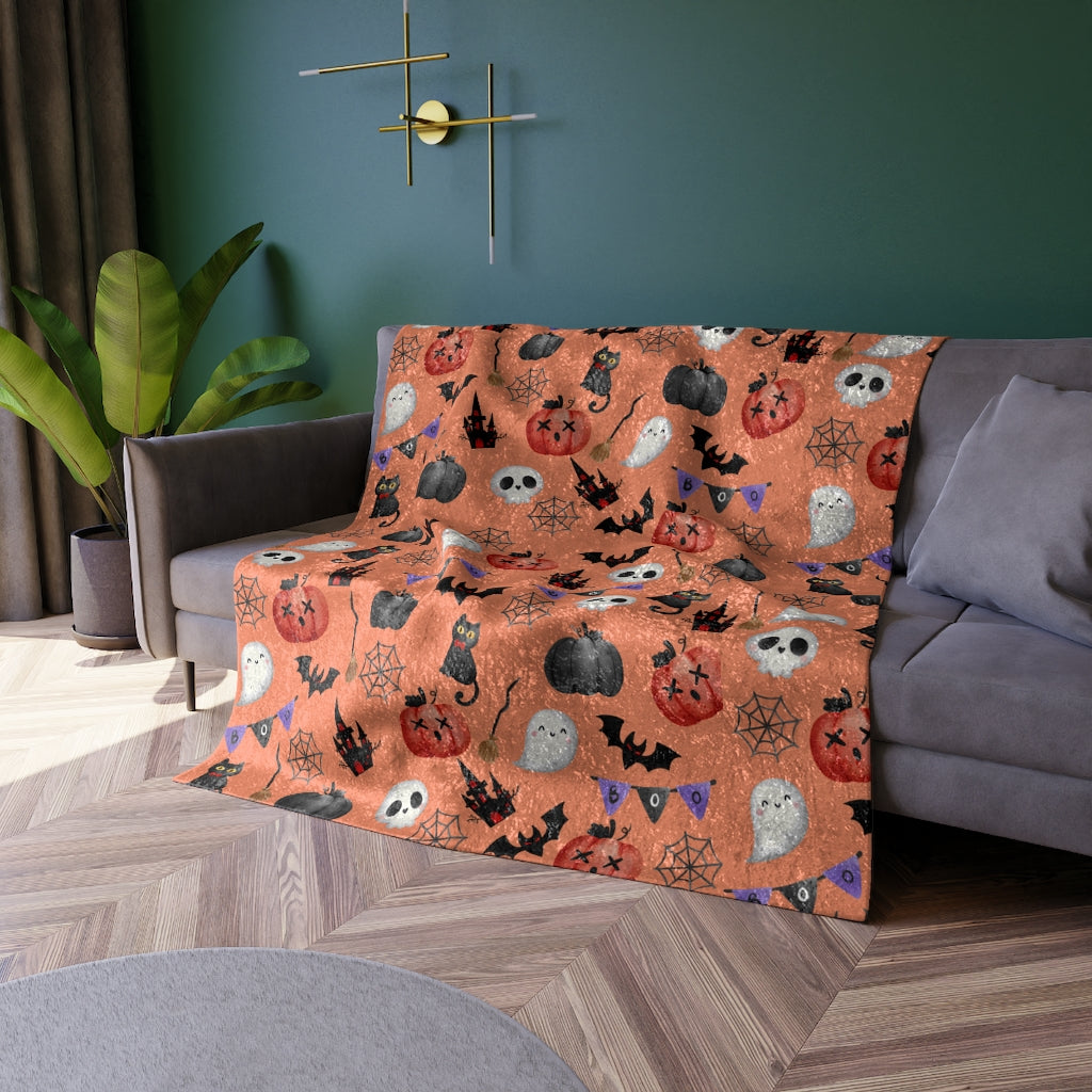 Orange Pumpkin Halloween Blanket / Black Cat Blanket