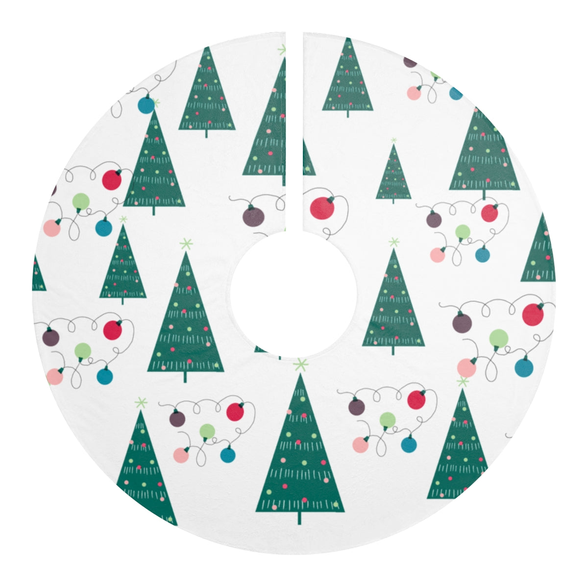 green tree christmas tree skirt in white with green trees