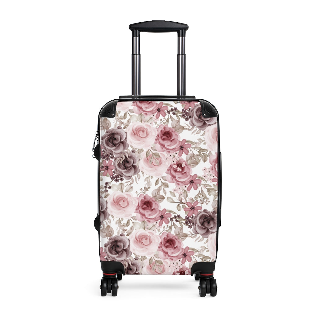 rose flower suitcase with pink, white and purple flowers