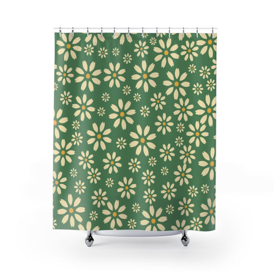Daisy Shower Curtain / Green Flower Shower Decor
