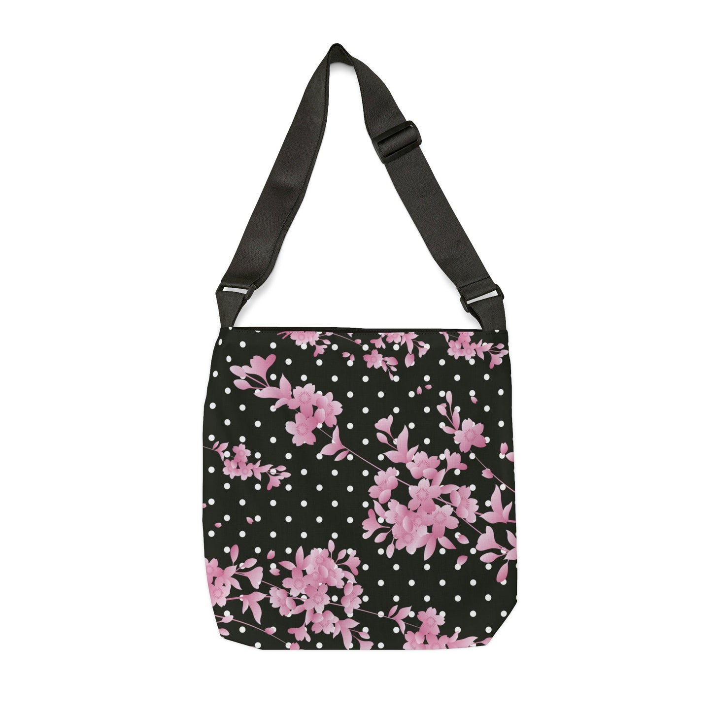 Women's Crossbody Tote / Pink Polkadot Floral Tote Bag