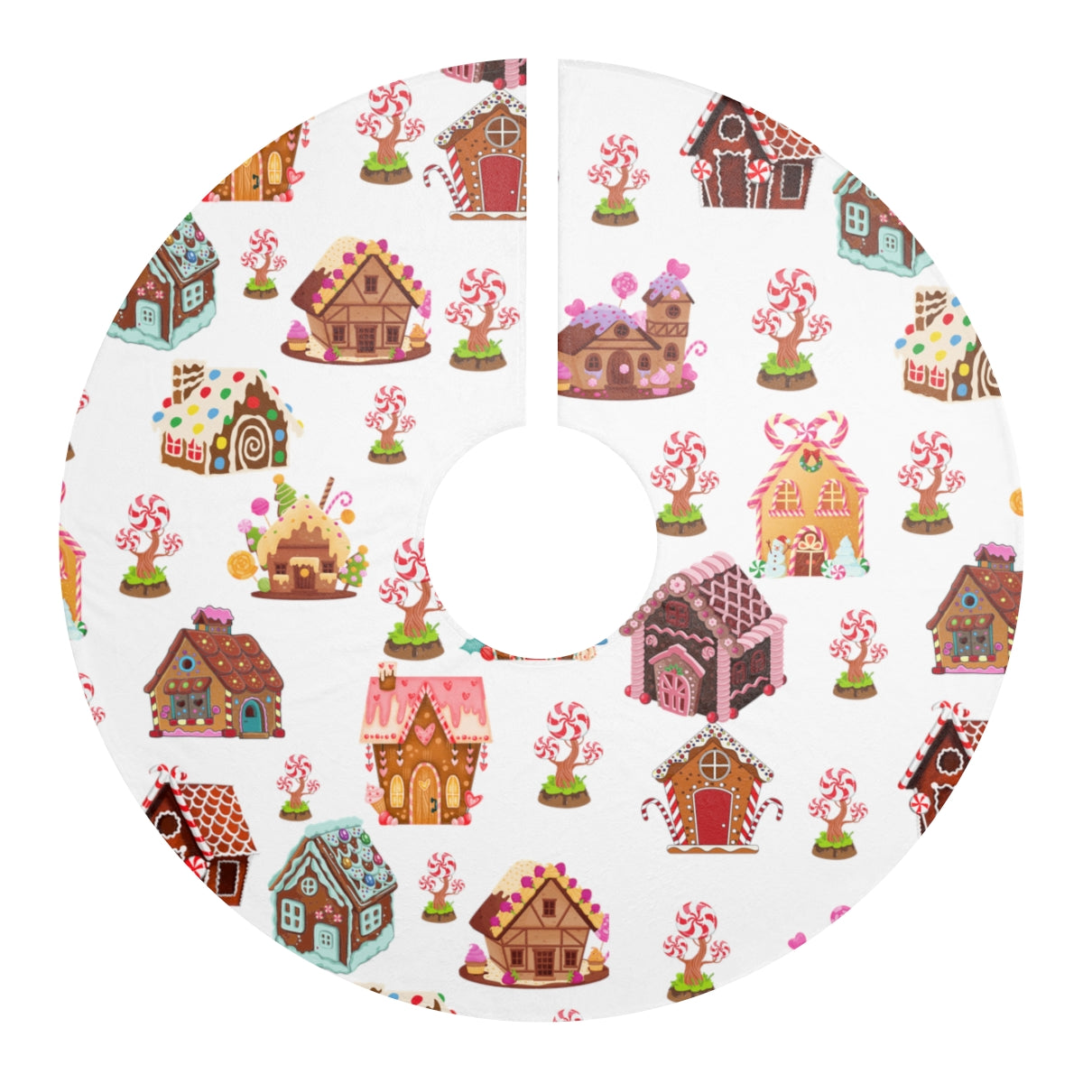 christmas tree skirt with gingerbread house pattern