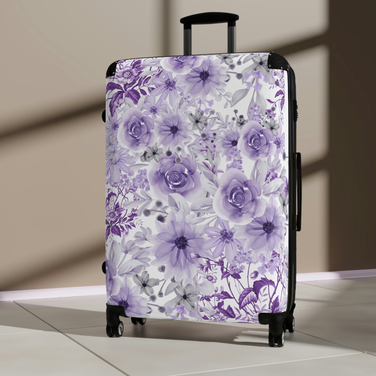 Purple Suitcase / Floral Luggage / Purple Travel Bag / Wheeled Suitcase