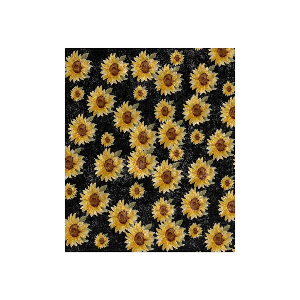watercolor sunflower blanket with yellow sunflowers on a black backgound