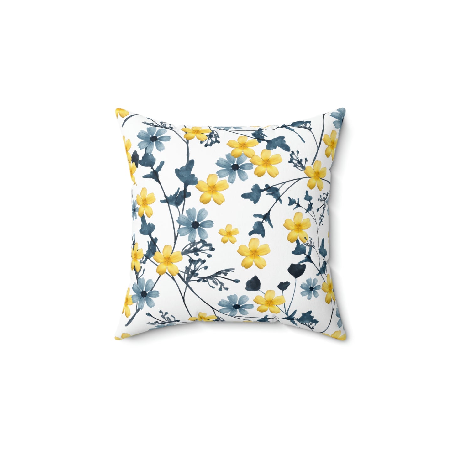 Spring Pillow, Yellow Pillow, Summer Cushion, Floral Pillow, Housewarming Gift, Blue Floral Cushion, Blue and Yellow Home Decor,