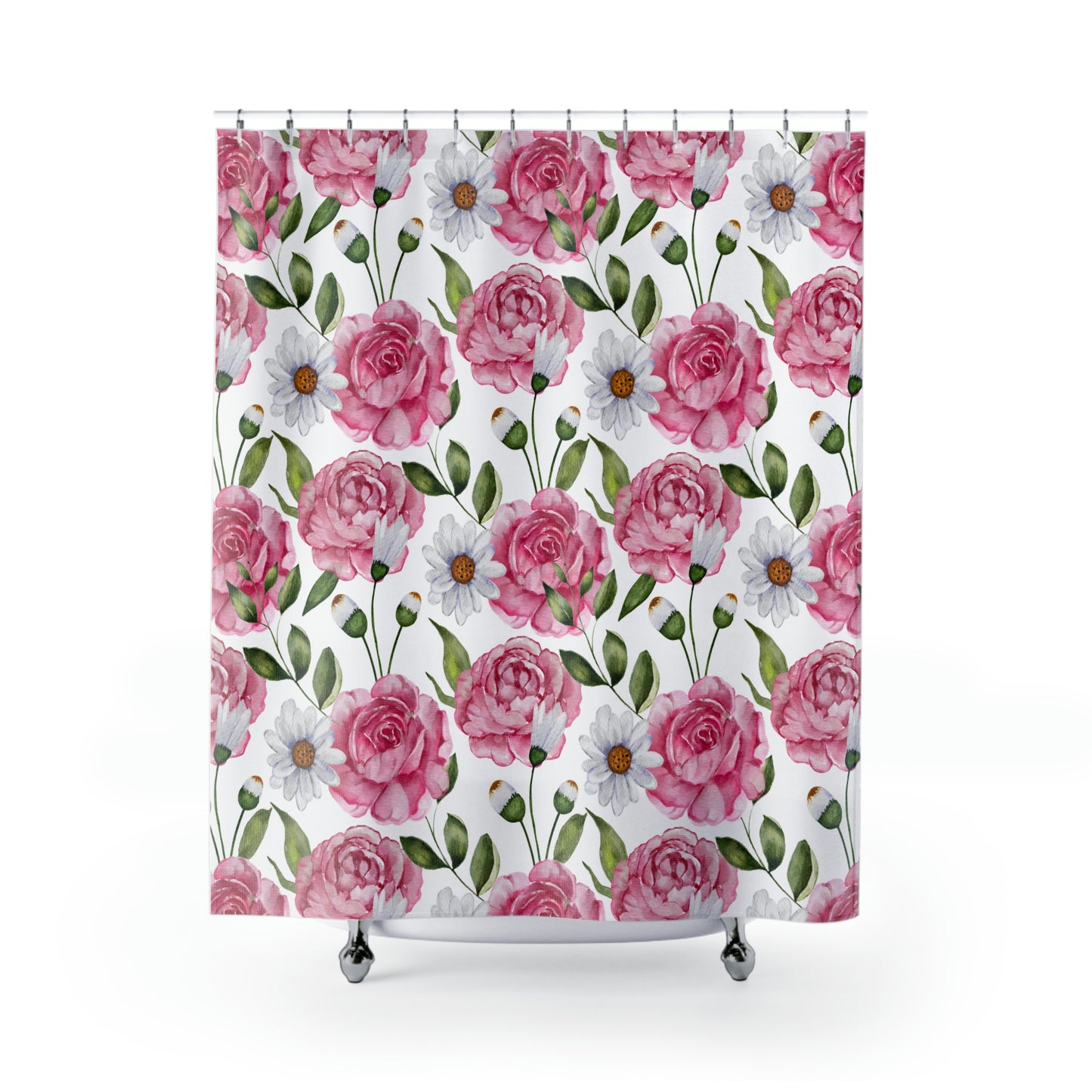 pink rose and daisy shower curtain