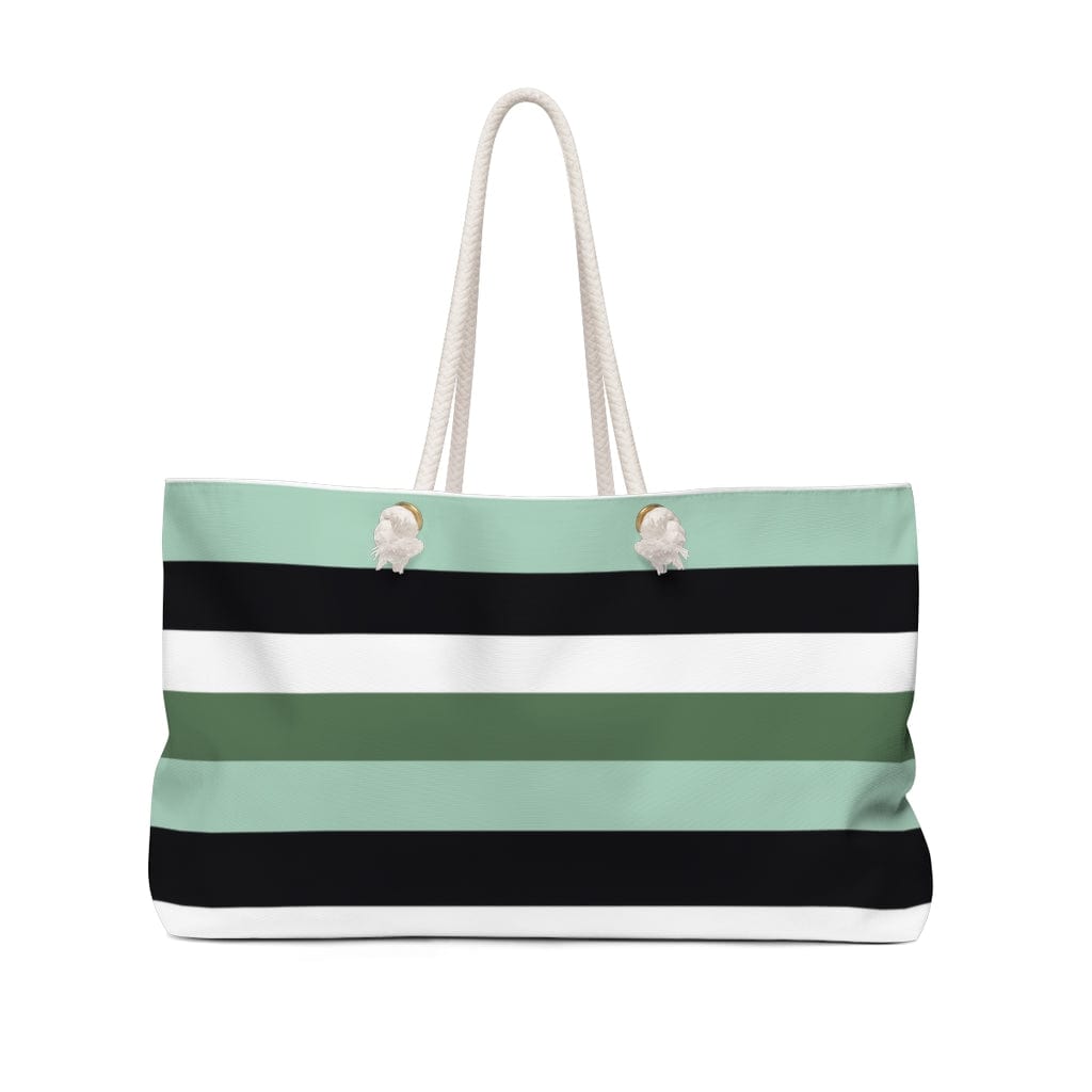 large striped tote bag for women in green, black and white large stripes. 