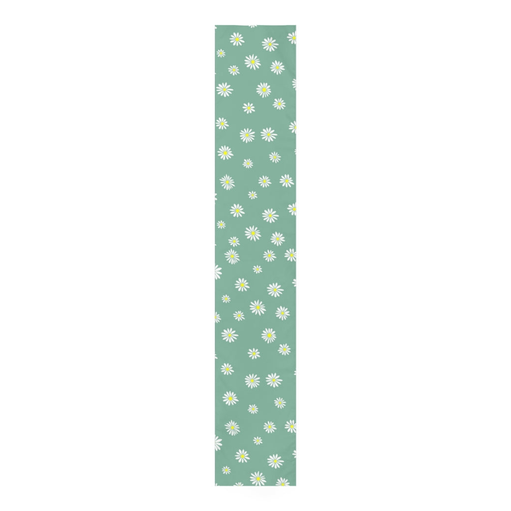 light blue table runner with summer daisy print