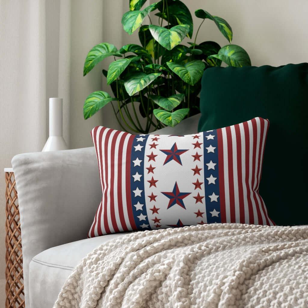 patriotic lumbar pillow in stars and stripes