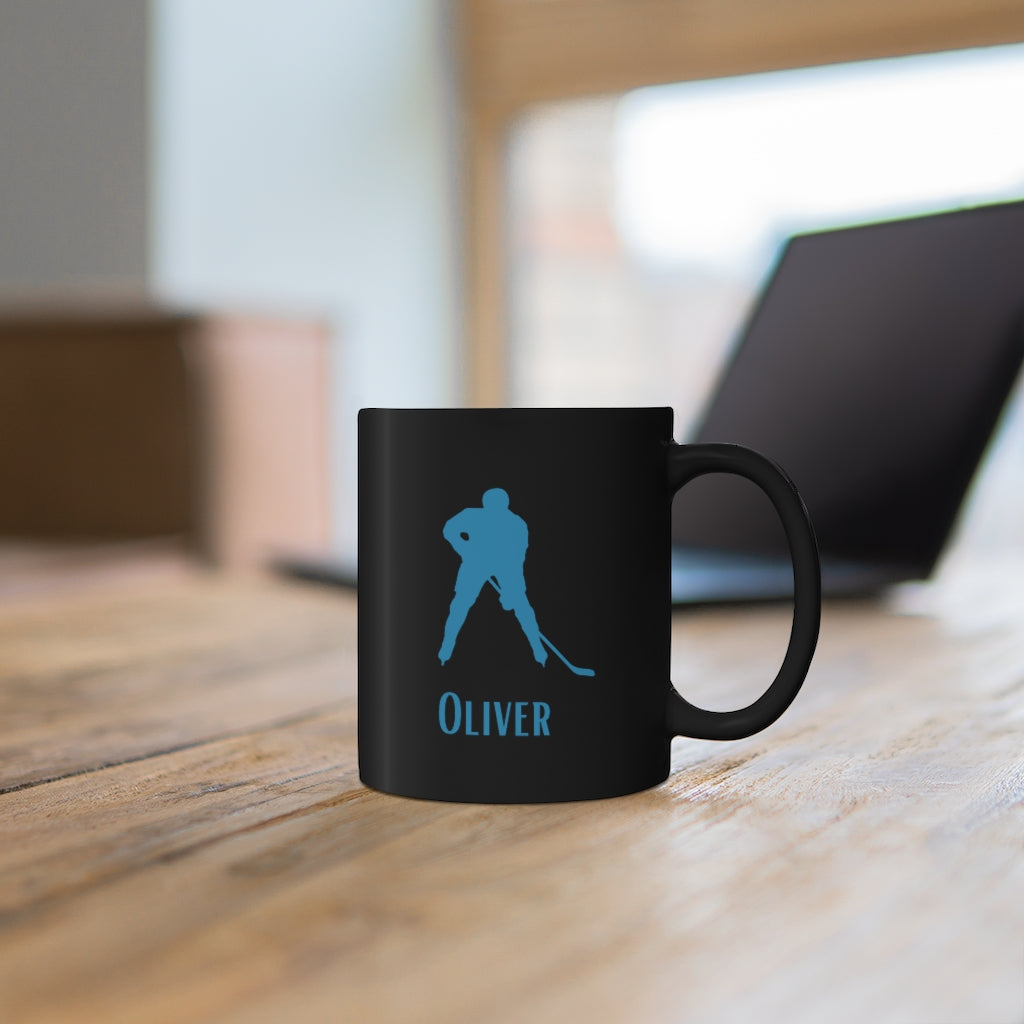 blue and black ice hockey player mug, which makes a great gift for a hockey player