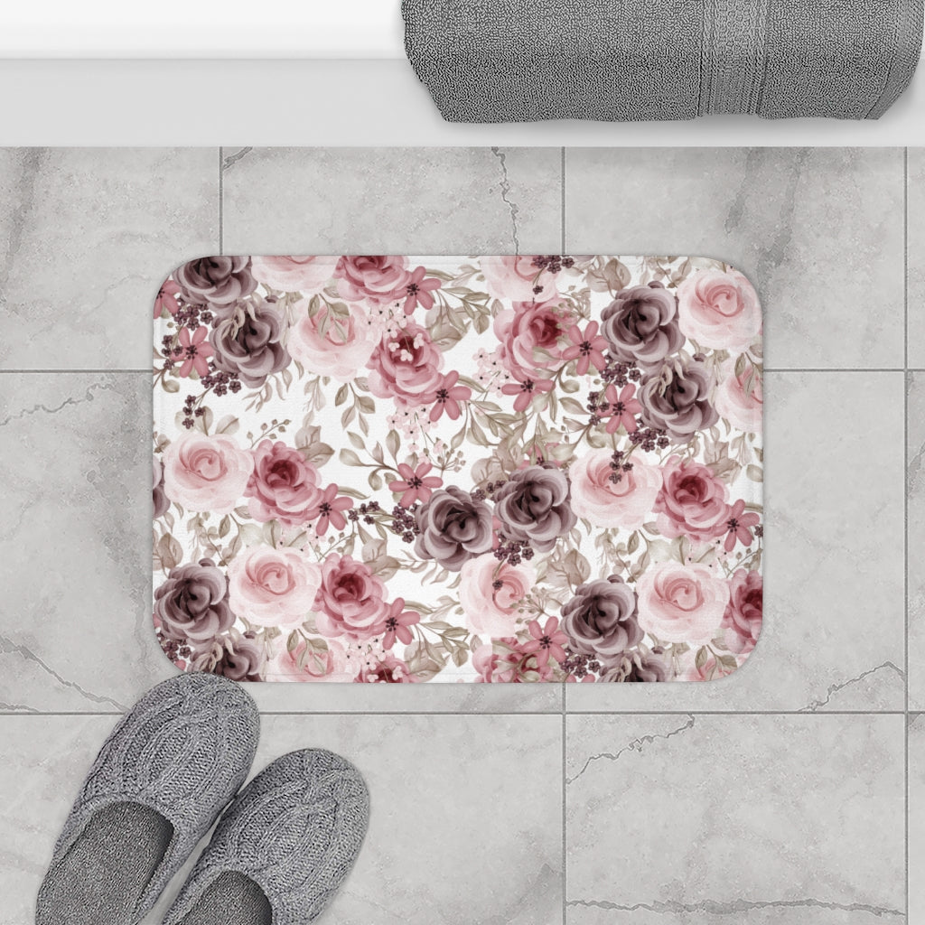 Rose Bath Mat / Pink Floral Bathroom Decor