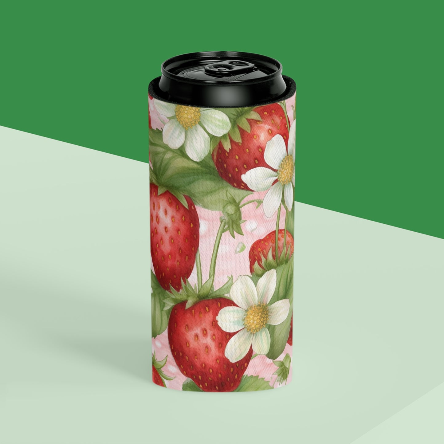 pink summer strawberry can cooler or koozie