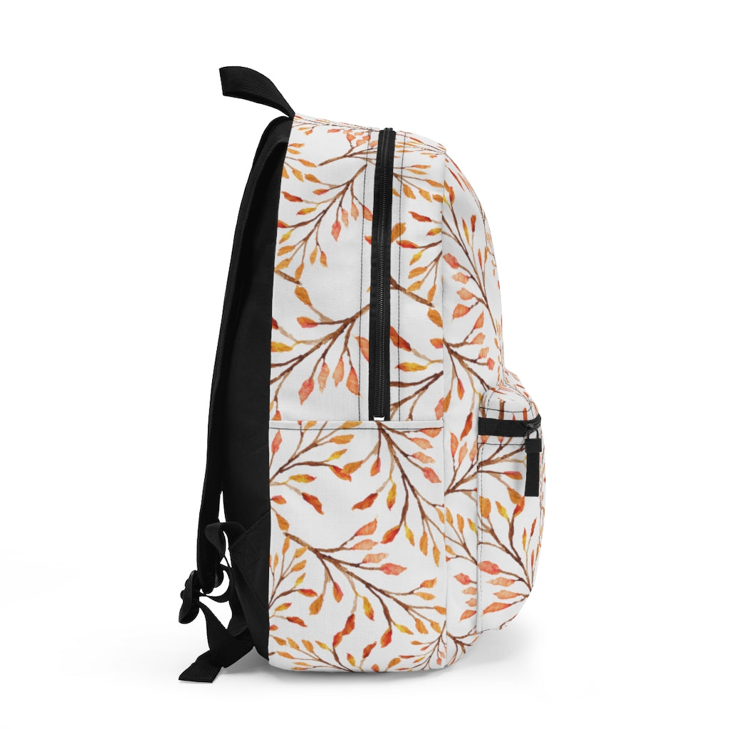 side view of leaves bookbag for school, work or travel as a carry on bag