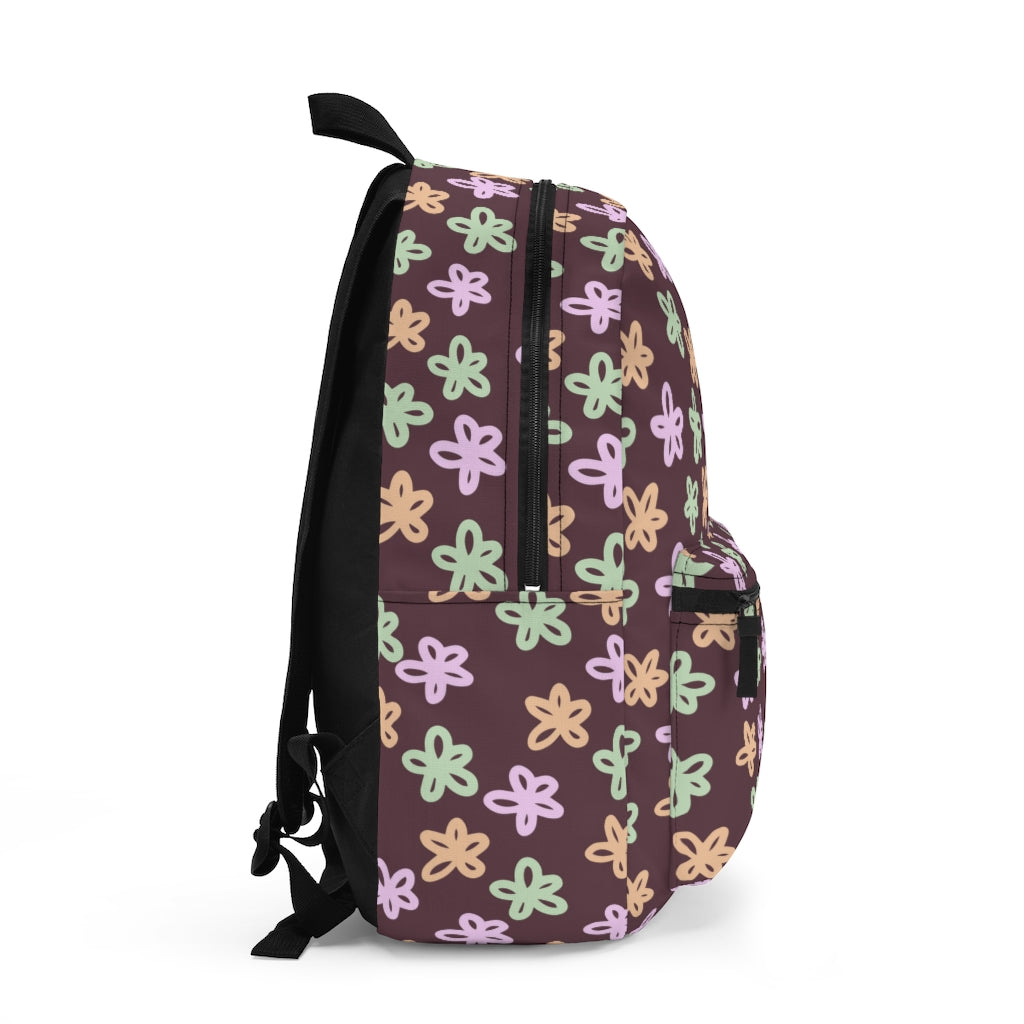 burgundy backpack for girls going back to school. abstract flower pattern
