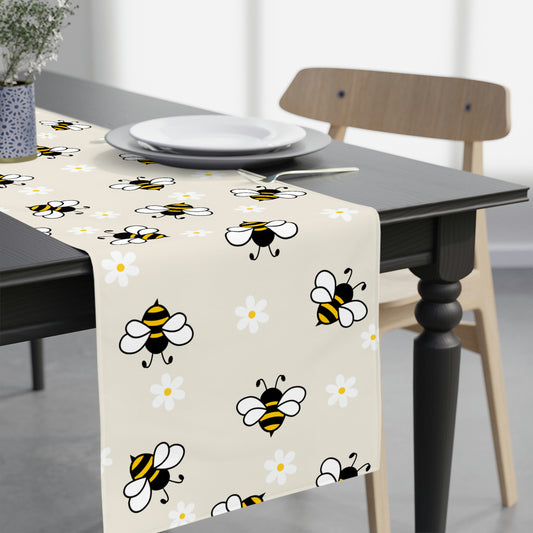 summer beige honey bee and white daisy table runner