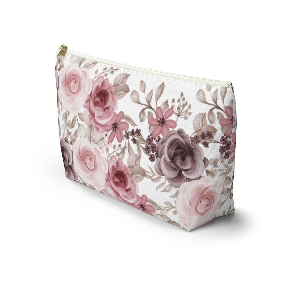 Rose Floral Make Up Bag / Pink Flower Cosmetic Bag