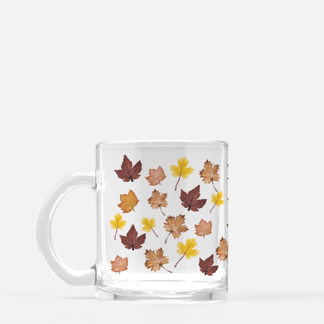 fall leaves glass coffee mug