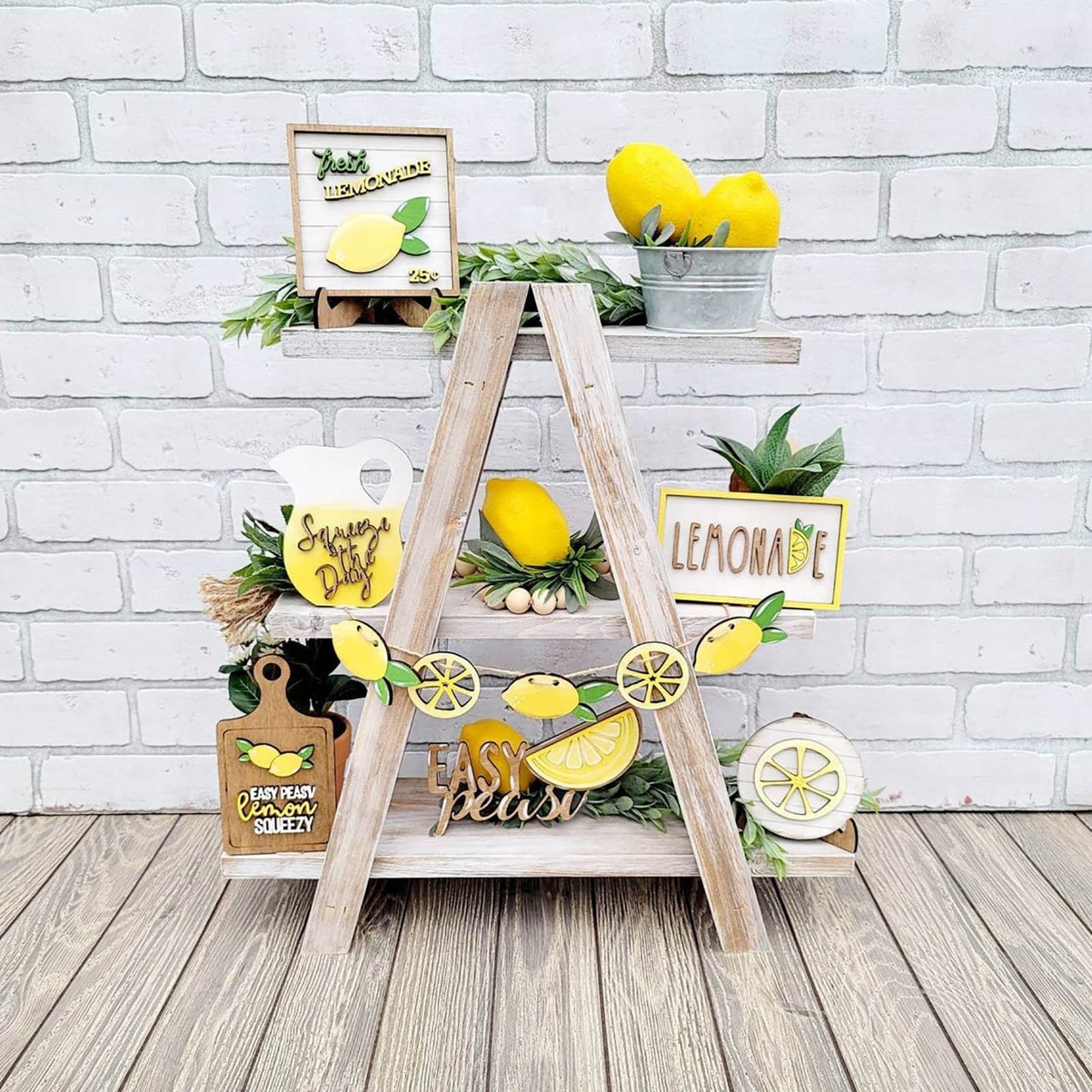 Lemon Tiered Tray Decor / Set of 7 Lemon Wood Signs