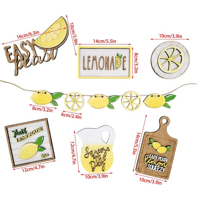 Lemon Tiered Tray Decor / Set of 7 Lemon Wood Signs